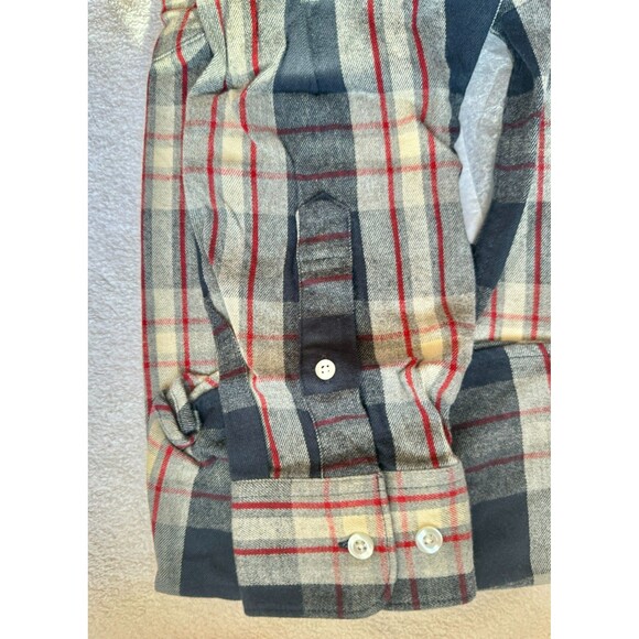 STITCH NOTE Men's Plaid Cotton Flannel Long Sleeve Shirt - Navy/Gray - Small $99 - Picture 2 of 4